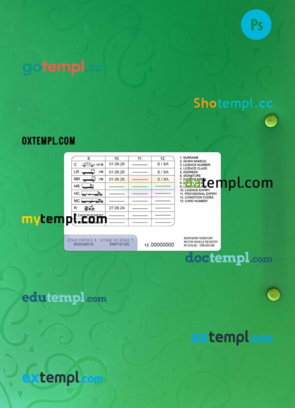 Australia Northern Territory driving license PSD files, scan look and photographed image, 2 in 1 - Image 2