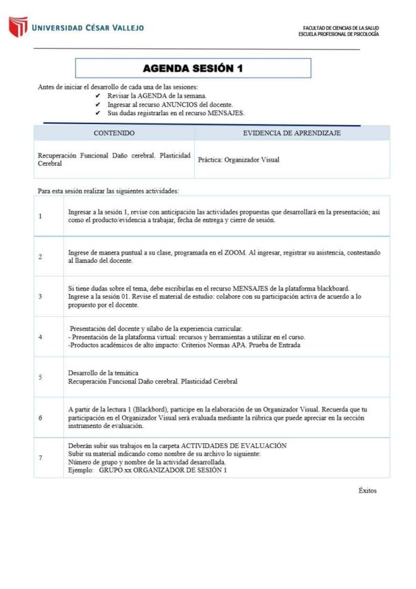 Cesar Vallejo University agenda template in Word and PDF formats