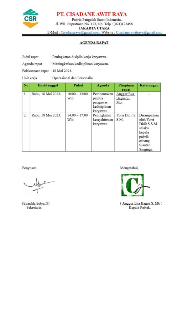 Cisadane Awit Raya Meeting agenda template in Word and PDF formats (indonesian)