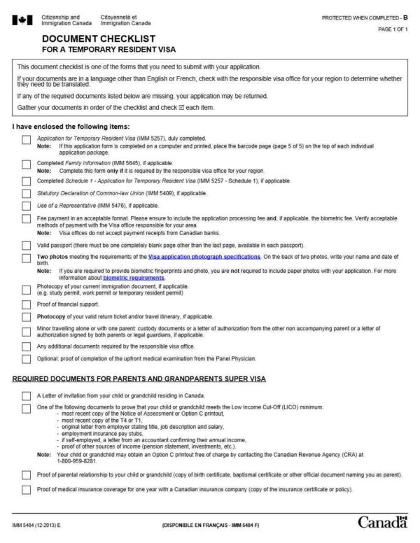 Citinzeship and Immigration document checklist template in Word and PDF formats