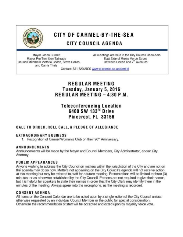 City of Carmel By the Sea agenda template in Word and PDF formats