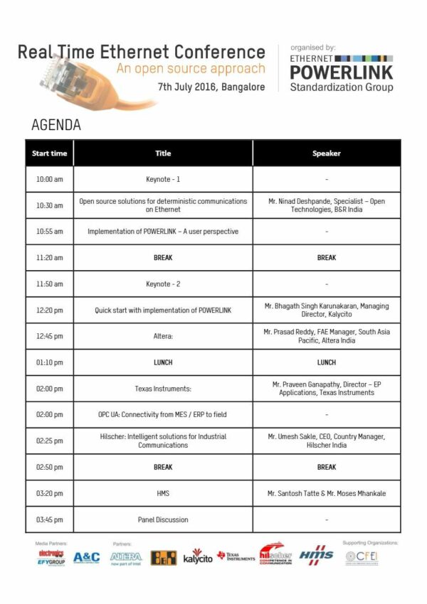 Ethernet Powerlink Conference agenda template in Word and PDF formats