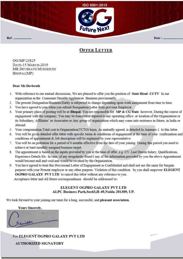 Future Next State Head - CCTV offer letter in Word and Pdf formats