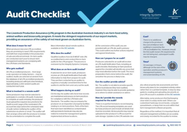 Livestock Production Assurance Audit checklist template in Word and PDF formats, 8 pages