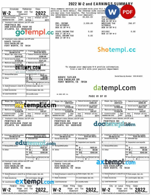 Printpack INC earnings summary template in Word and PDF formats