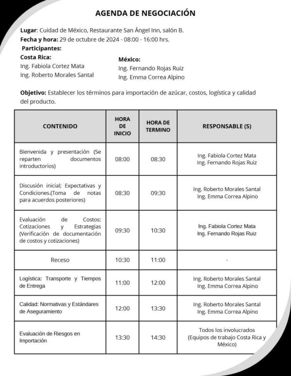 Sugar Import Terms & Logistics agenda template in Word and PDF formats