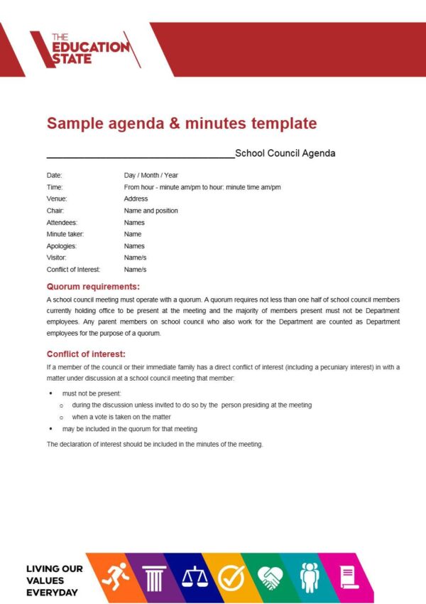 The Education State School Council agenda template in Word and PDF formats