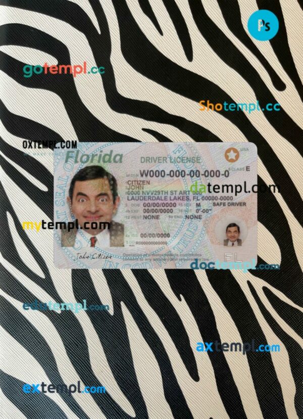 USA Florida driving license PSD files, scan look and photographed image, 2 in 1, 2018 - present