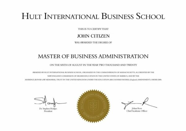 United Kingdom Hult International Business School diploma template in PSD format