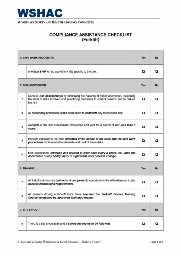 WSHAC Compliance Assistence checklist template in Word and PDF formats, 5 pages