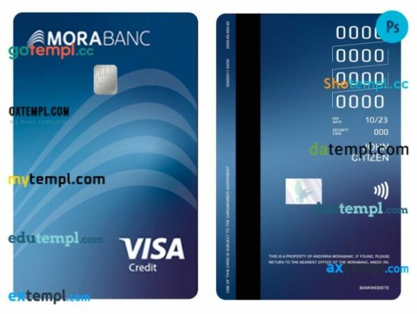 Andorra Mocabanc visa credit vertical card template in PSD format