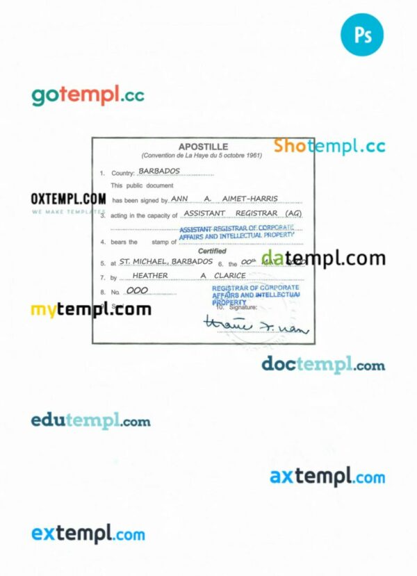 Barbados business registration license PSD template, 2 pages - Image 2