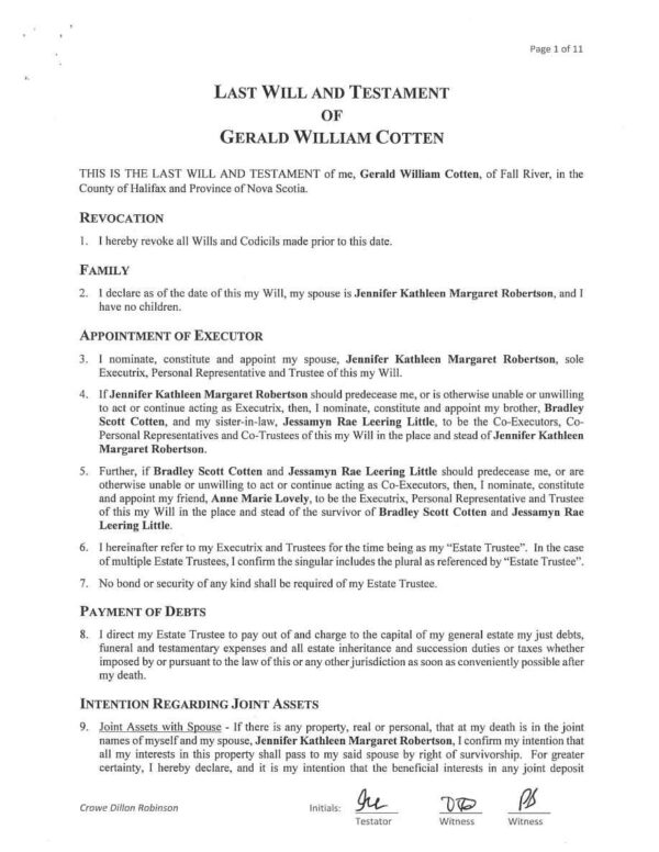 Canada Last Will and Testament editable template in Word and PDF formats