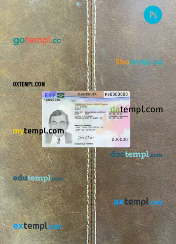 Estonia residence permit card editable PSDs, scan and photo-realistic snapshot, 2 in 1, 2020 - present