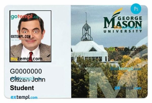 George Mason University student ID template in PSD format, fully editable