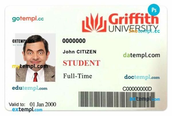 Griffith University student ID template in PSD format