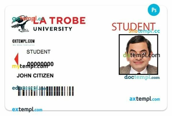 La Trobe University student ID template in PSD format, fully editable