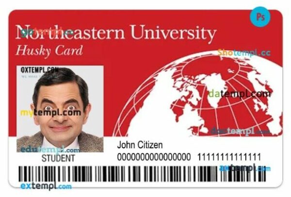 Northeastern University (Boston) student ID template in PSD format