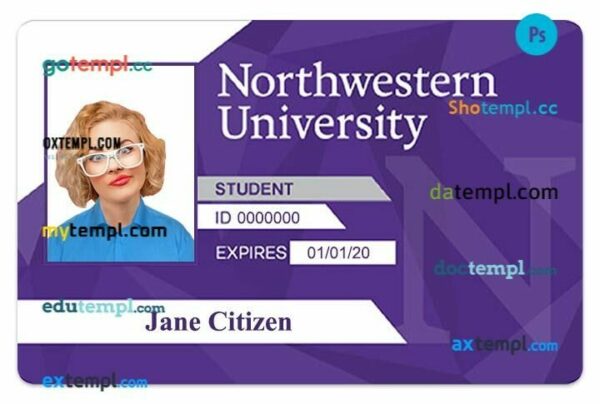 Northwest University student ID template in PSD format, fully editable