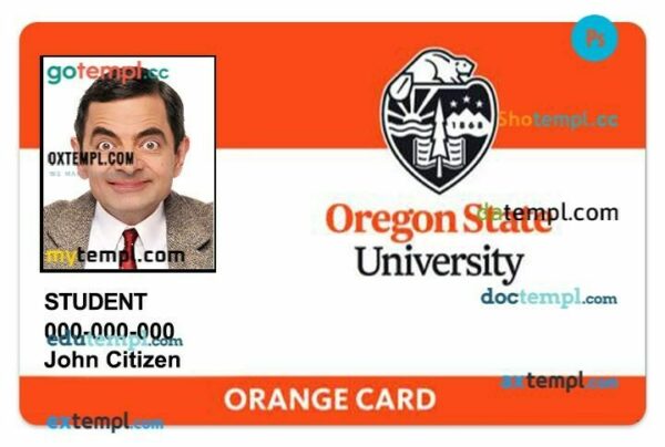 Oregon State University student ID template in PSD format, fully editable