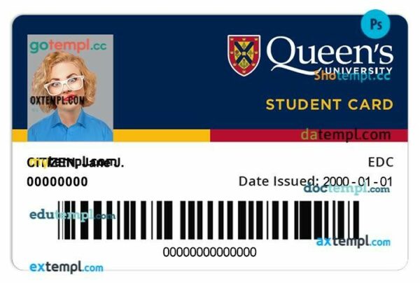 Queen's University student ID template in PSD format