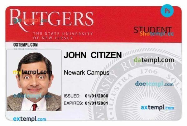 Rutgers, The State University of New Jersey - New Brunswick student ID template in PSD format