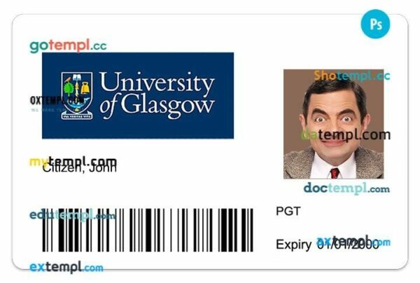 The University of Glasgow student ID template in PSD format