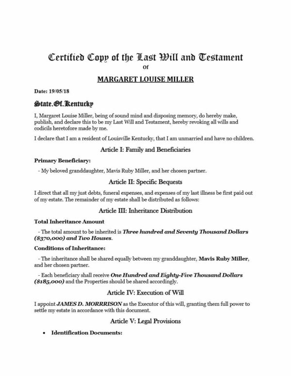 United States Kentucky Last Will and Testament editable template in Word and PDF formats