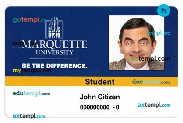 University of Marquette student ID template in PSD format