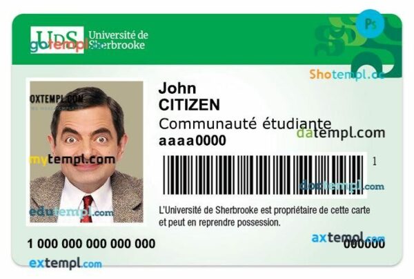 University of Sherbrooke student ID template in PSD format