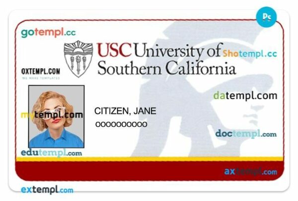 University of Southern California student ID template in PSD format