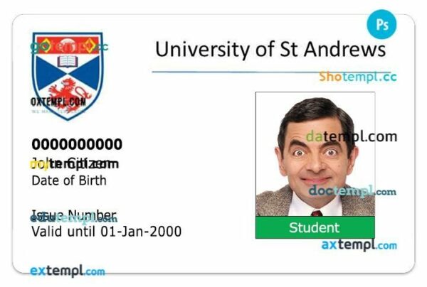 University of St Andrews student ID template in PSD format