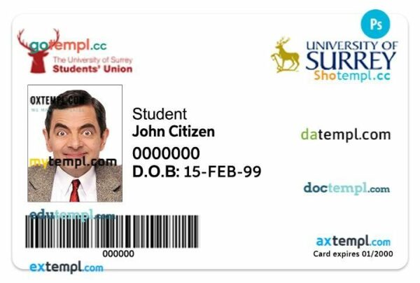 University of Surrey student ID template in PSD format