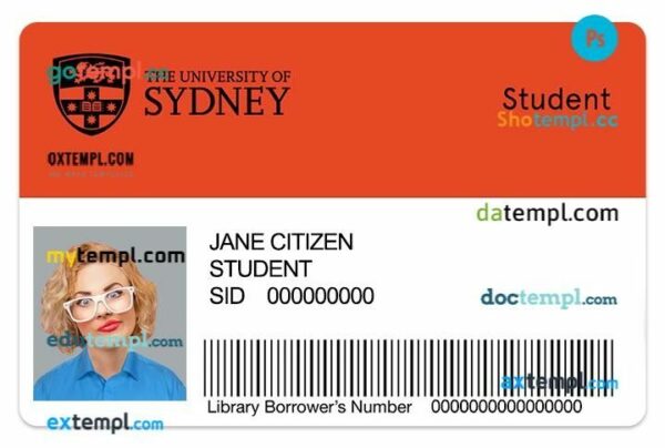 University of Sydney student ID template in PSD format