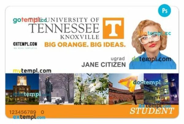 University of Tennessee - Knoxville Student ID template in PSD format