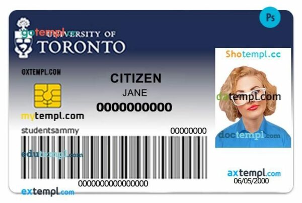 University of Toronto student ID template in PSD format