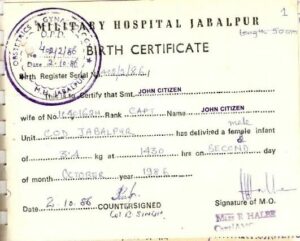 India Military Hospital Birth Certificate template in PSD format