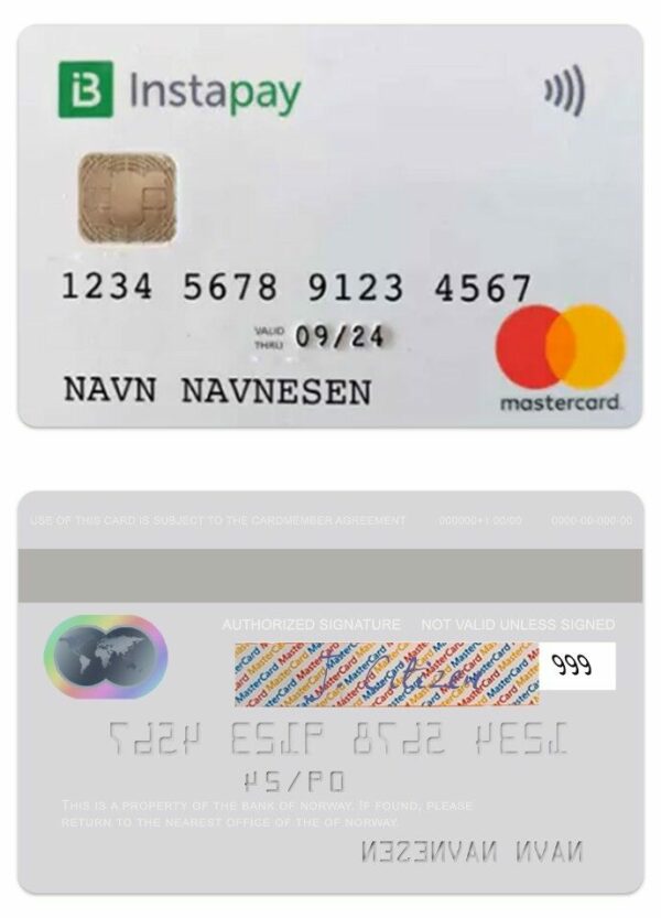 Norway Bank of Norway instapay mastercard template in PSD format