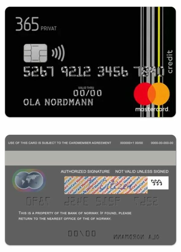 Norway Bank of Norway petrol mastercard template in PSD format