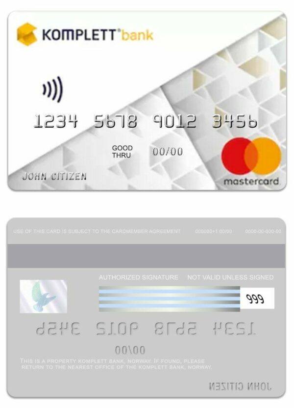 Norway Komplett Bank mastercard template in PSD format