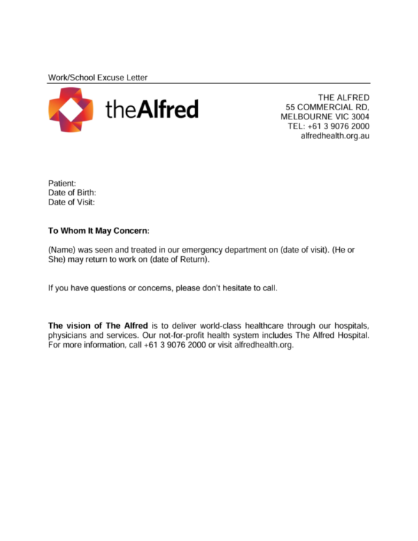 The Alfred excuse letter template in Word and PDF formats