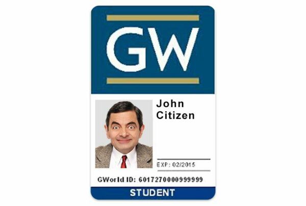 The George Washington University vertical Student ID template in PSD format