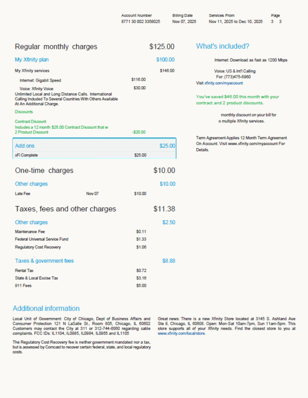 USA Xfinity utility bill template in Word and PDF formats, 3 pages, version 2 - Image 2