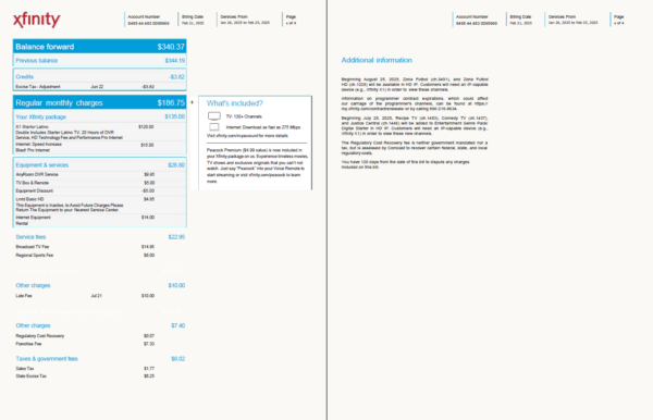 USA Xfinity utility bill template in Word and PDF formats, 4 pages, version 2 - Image 2