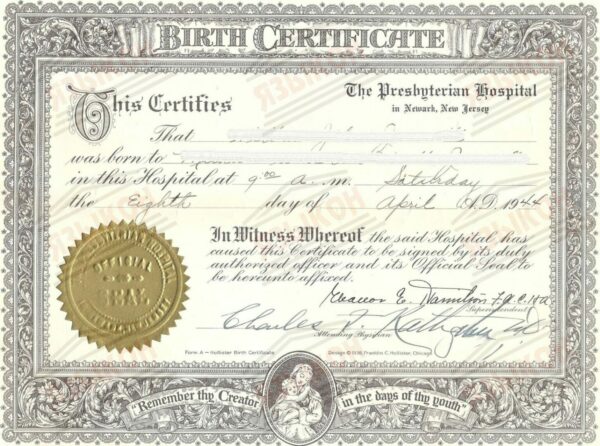 United States The Presbyterian hospital birth certificate template in PSD format
