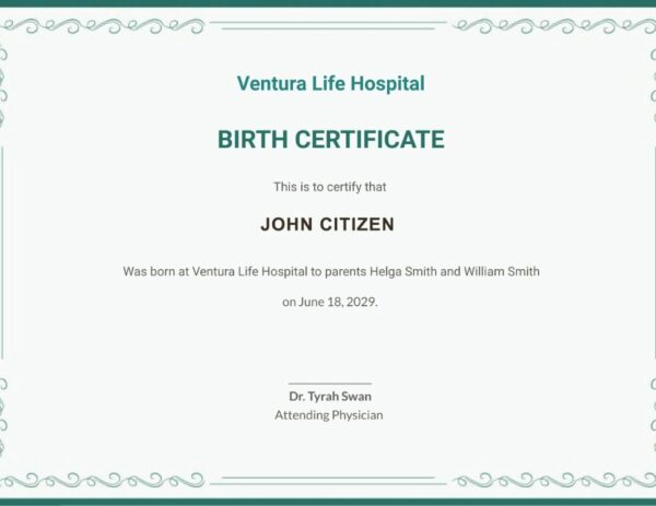 United States Ventura Life Hospital Birth Certificate template in PSD format