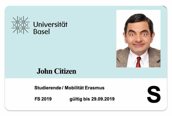 University of Basel student ID template in PSD format