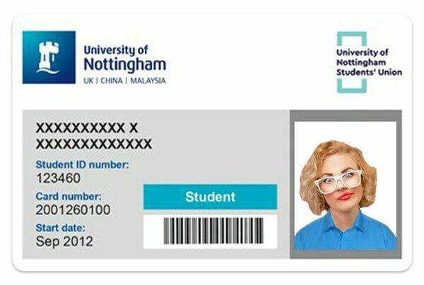 University of Nottingham Student ID template in PSD format