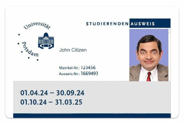 University of Potsdam Student ID template in PSD format