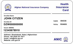 Afghanistan Afghan National Insurance Company health insurance card template in PSD format
